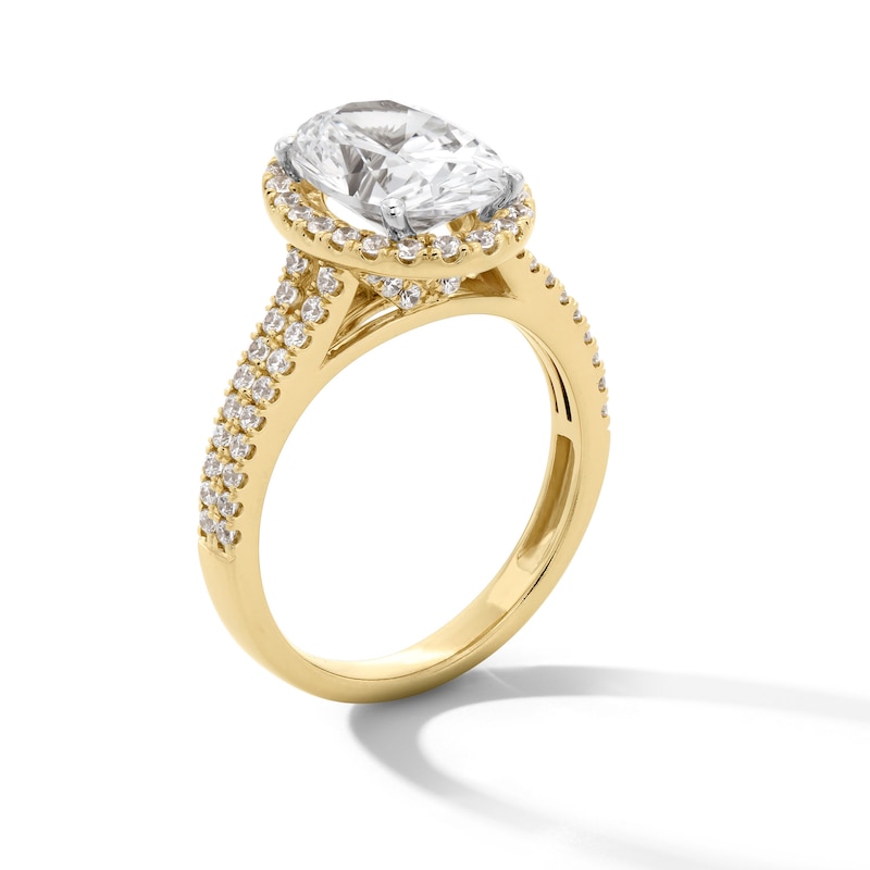 Main Image 3 of 3-1/2 CT. T.W. Oval Certified Lab-Grown Diamond Frame Double Row Engagement Ring in 14K Gold (F/SI2)