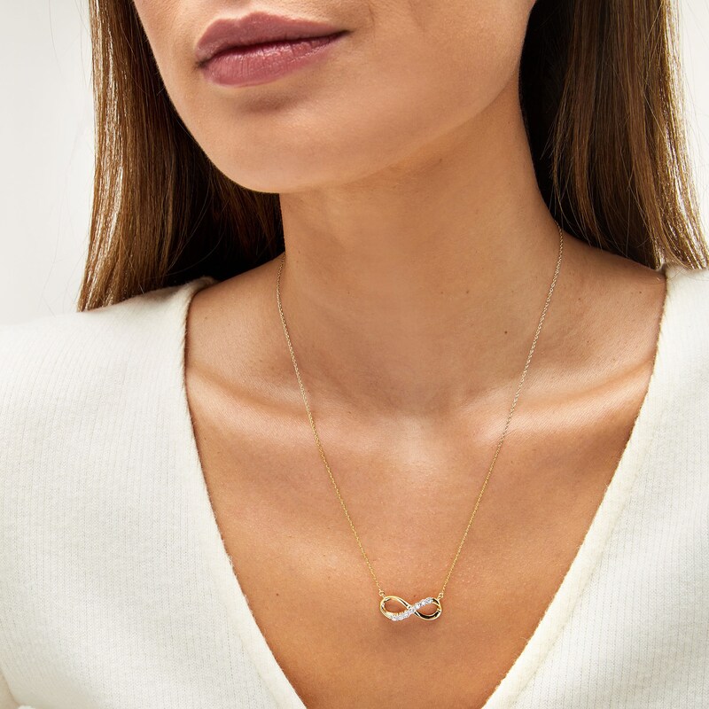 Main Image 2 of 1/10 CT. T.W. Diamond Miracle Sideways Infinity Necklace in 10K Gold
