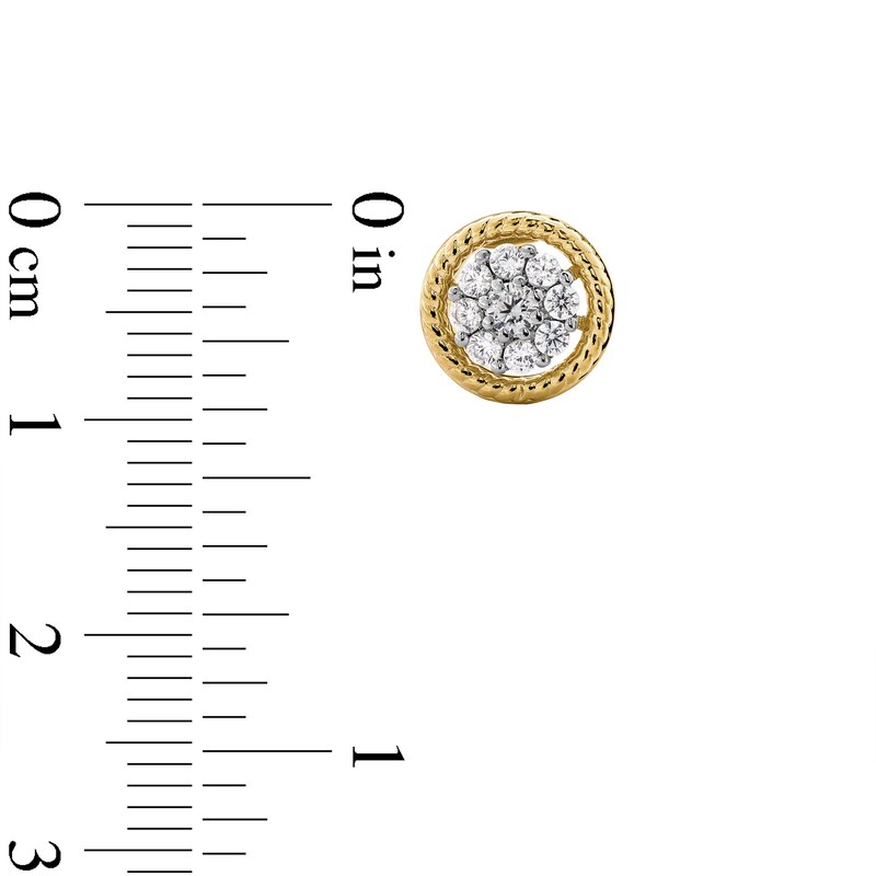 Main Image 3 of 1/4 CT. T.W. Multi-Diamond Rope-Textured Frame Stud Earrings in Sterling Silver with 10K Gold Plate