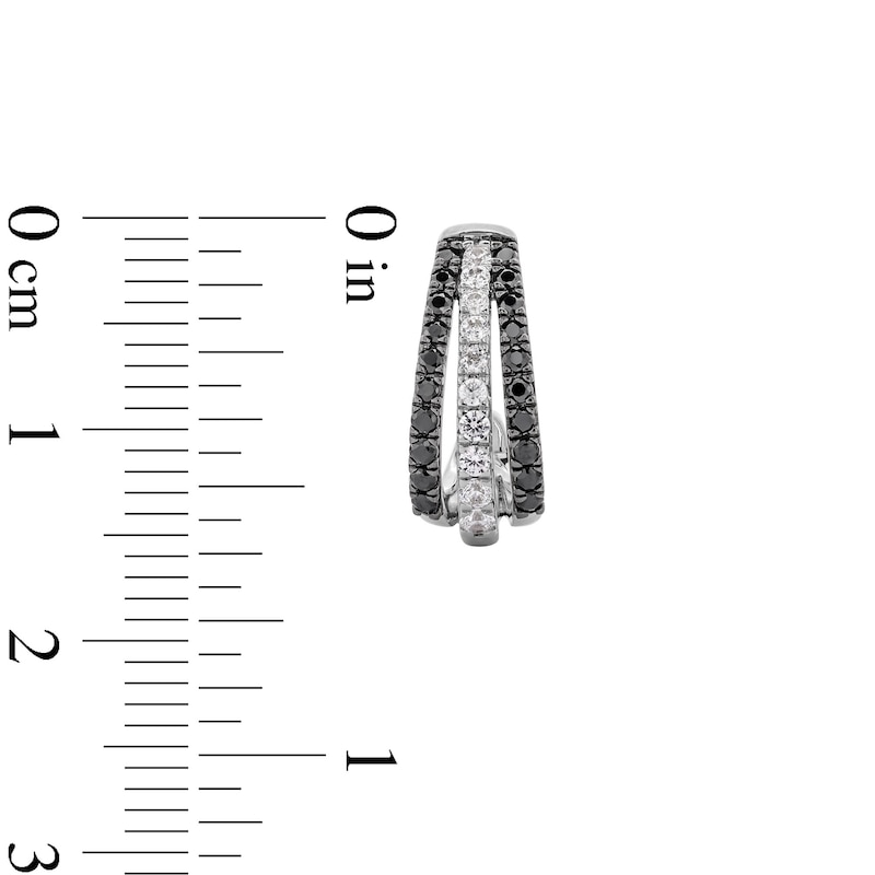 Main Image 3 of 1/2 CT. T.W. Black and White Diamond Triple Row Open Hoop Earrings in Sterling Silver