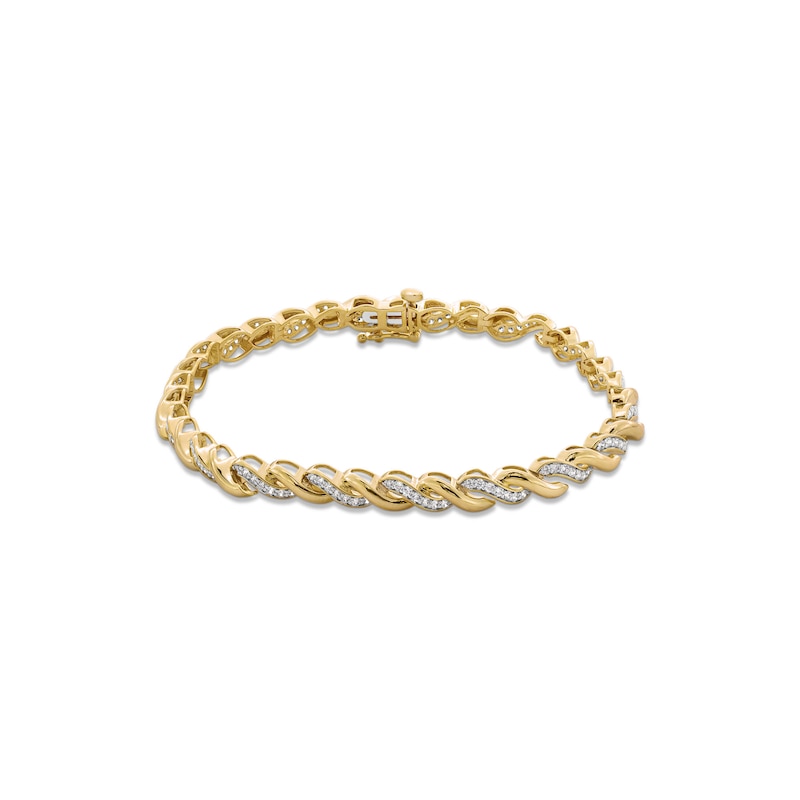 Main Image 1 of 1 CT. T.W. Diamond and Polished Twist Link Bracelet in 10K Gold - 7.25"