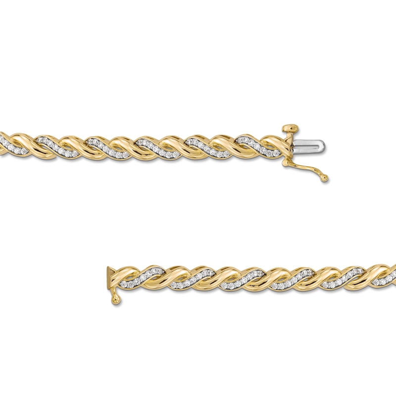 Main Image 3 of 1 CT. T.W. Diamond and Polished Twist Link Bracelet in 10K Gold - 7.25"