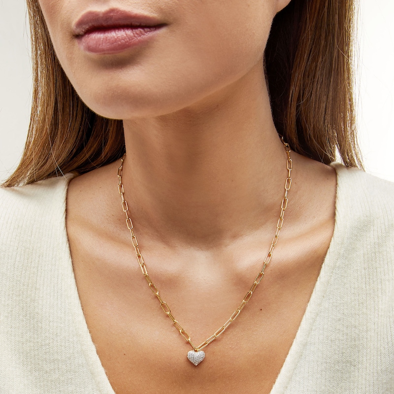 Main Image 2 of 1/5 CT. T.W. Multi-Diamond Heart Charm Necklace in Sterling Silver with 10K Gold Plate