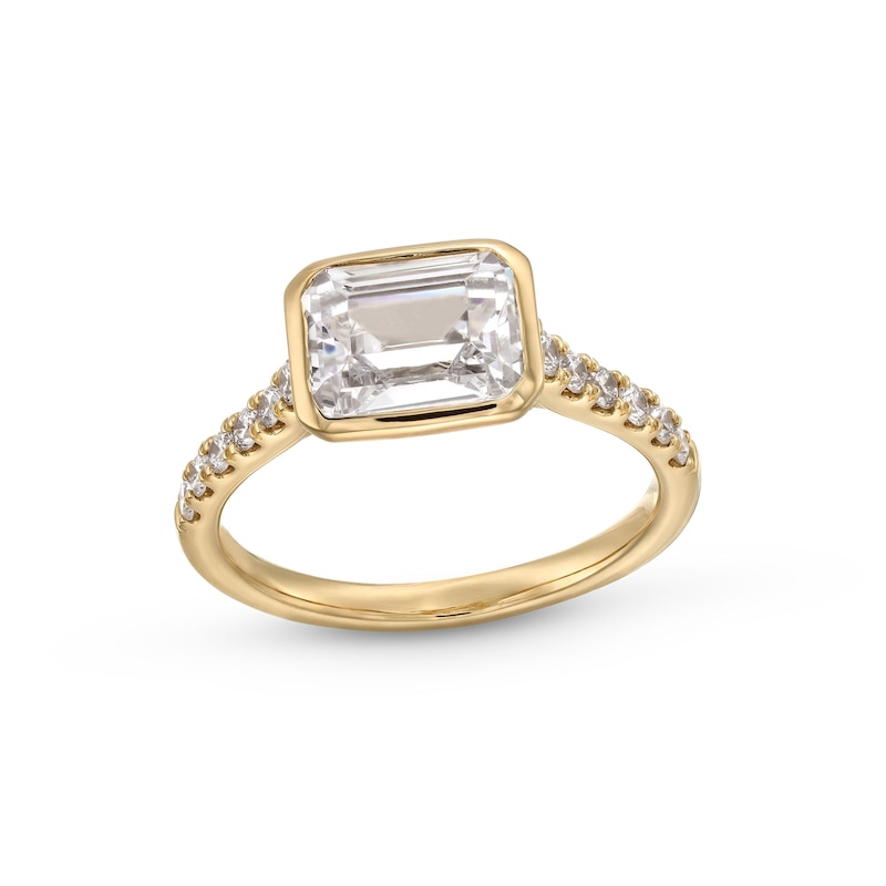 Main Image 1 of 2-1/4 CT. T.W. Emerald-Cut Certified Lab-Grown Diamond Sideways Bezel-Set Engagement Ring in 14K Gold (F/VS2)