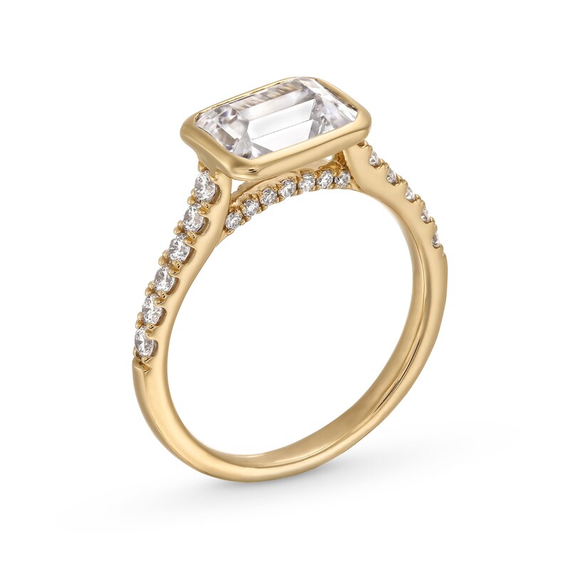 Main Image 3 of 2-1/4 CT. T.W. Emerald-Cut Certified Lab-Grown Diamond Sideways Bezel-Set Engagement Ring in 14K Gold (F/VS2)