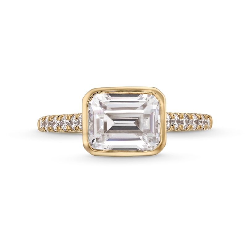 Main Image 4 of 2-1/4 CT. T.W. Emerald-Cut Certified Lab-Grown Diamond Sideways Bezel-Set Engagement Ring in 14K Gold (F/VS2)