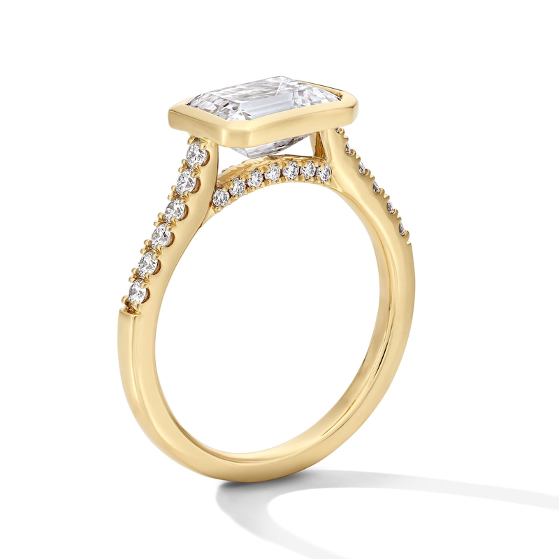 Main Image 5 of 2-1/4 CT. T.W. Emerald-Cut Certified Lab-Grown Diamond Sideways Bezel-Set Engagement Ring in 14K Gold (F/VS2)