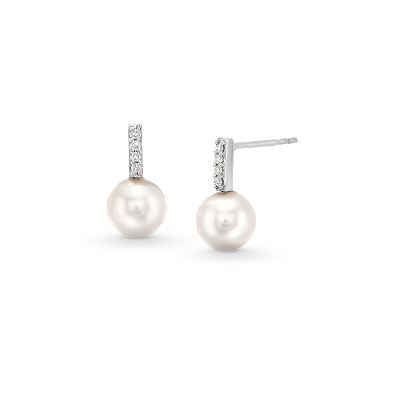 Main Image 1 of 6.0-6.5mm Akoya Cultured Pearl and Diamond Accent Drop Earrings in 14K White Gold