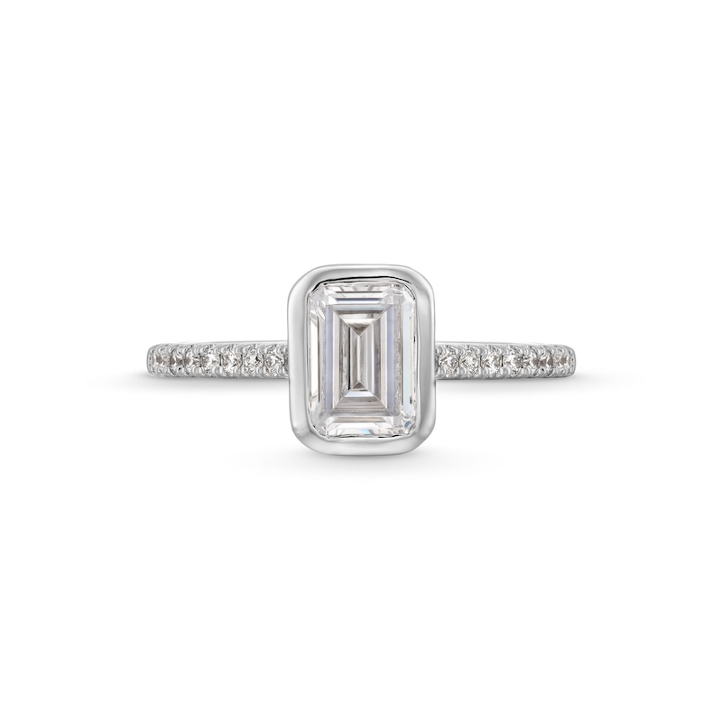 Main Image 4 of 1-3/4 CT. T.W. Emerald-Cut Certified Lab-Grown Diamond Bezel-Set Engagement Ring in 14K White Gold (F/VS2)