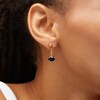 Thumbnail Image 2 of Sideways Oval Blue Lab-Created Sapphire Solitaire Cuban Curb Chain Drop Earrings in 10K Gold
