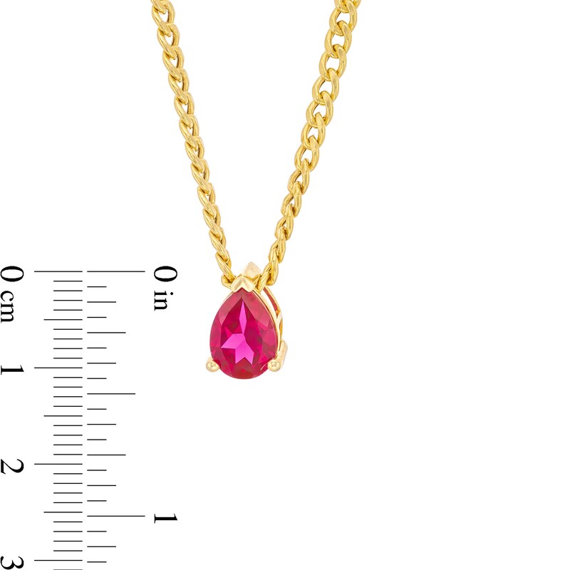 Main Image 4 of Pear-Shaped Lab-Created Ruby Solitaire Cuban Curb Chain Necklace in 10K Gold