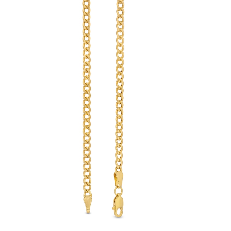 Main Image 3 of Oval Blue Lab-Created Sapphire Sideways Solitaire Cuban Curb Chain Necklace in 10K Gold