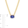 Thumbnail Image 4 of Oval Blue Lab-Created Sapphire Sideways Solitaire Cuban Curb Chain Necklace in 10K Gold