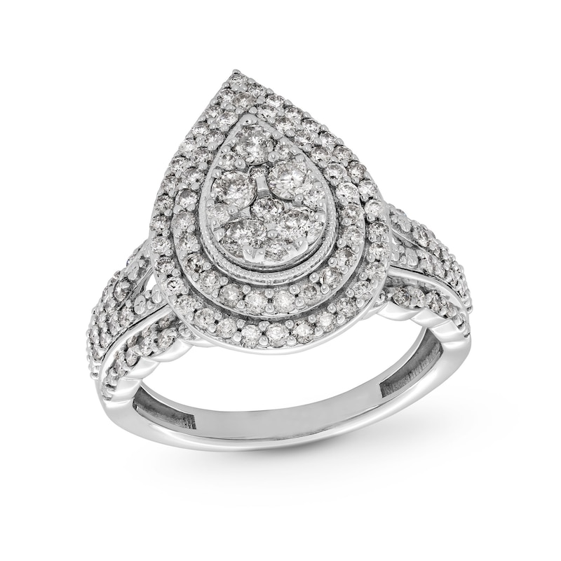 Main Image 1 of 1 CT. T.W. Pear-Shaped Multi-Diamond Double Frame Multi-Row Split Shank Engagement Ring in 10K White Gold