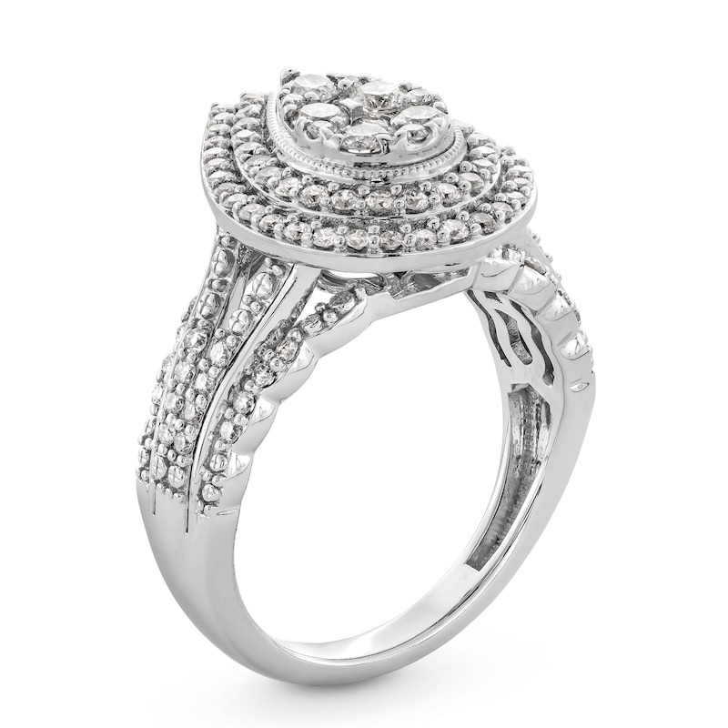 Main Image 3 of 1 CT. T.W. Pear-Shaped Multi-Diamond Double Frame Multi-Row Split Shank Engagement Ring in 10K White Gold