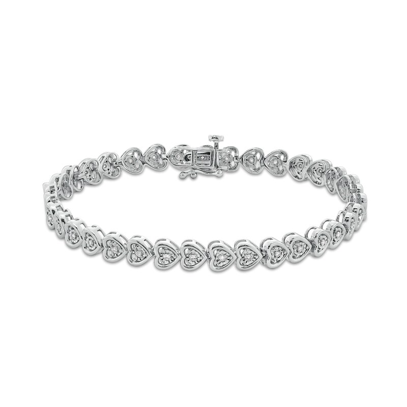 Main Image 1 of 1/4 CT. T.W. Diamond Sideways Heart Link Bracelet in Sterling Silver