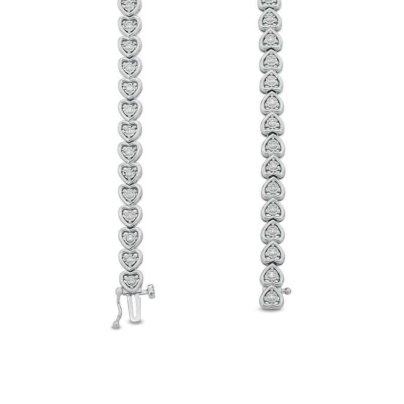 Main Image 3 of 1/4 CT. T.W. Diamond Sideways Heart Link Bracelet in Sterling Silver