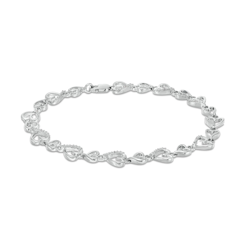 Main Image 1 of Diamond Accent Alternating Heart Link Bracelet in Sterling Silver
