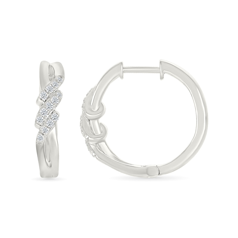 Main Image 3 of 1/5 CT. T.W. Diamond Swirl Hoop Earrings in Sterling Silver