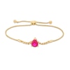 Thumbnail Image 1 of Pear-Shaped Lab-Created Ruby Solitaire Cuban Curb Chain Bolo Bracelet in 10K Gold - 8.5"