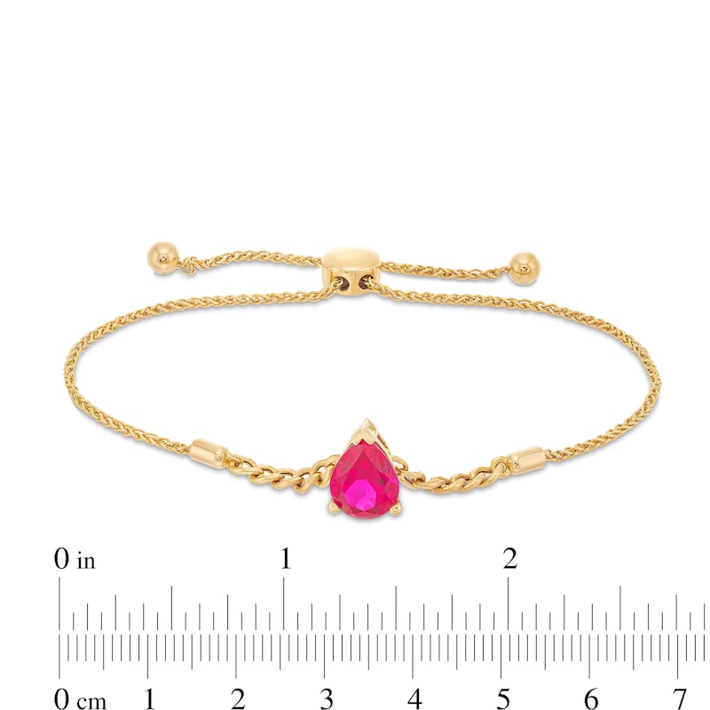 Main Image 3 of Pear-Shaped Lab-Created Ruby Solitaire Cuban Curb Chain Bolo Bracelet in 10K Gold - 8.5"