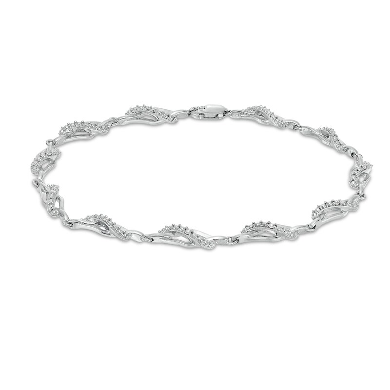 Main Image 1 of 1/20 CT. T.W. Diamond Flame Link Bracelet in Sterling Silver