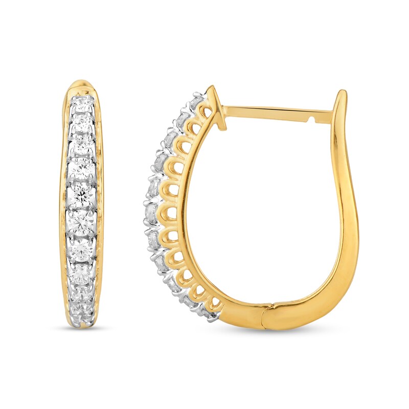 Main Image 2 of 1/2 CT. T.W. Diamond Graduated Oval Hoop Earrings in 10K Gold