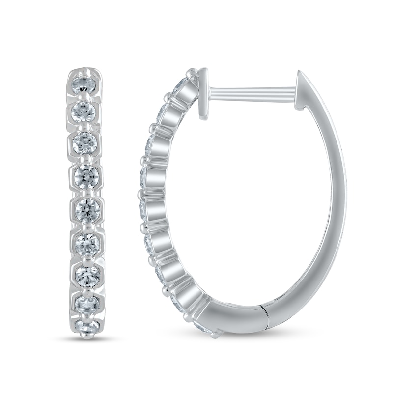 Main Image 2 of 3/8 CT. T.W. Diamond Geometric Hoop Earrings in 10K White Gold