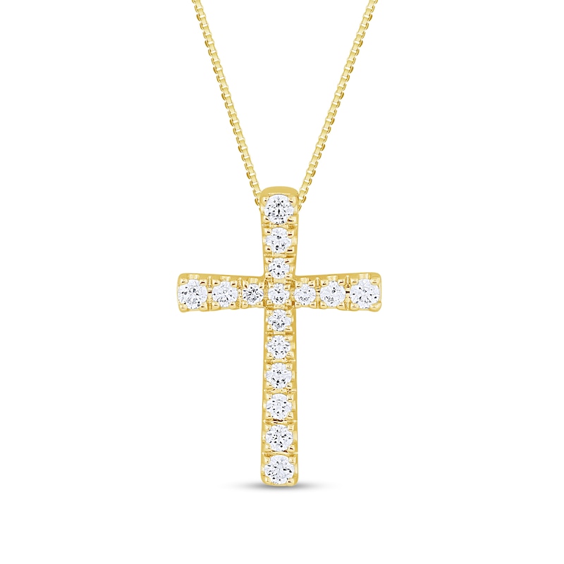Main Image 1 of 1/6 CT. T.W. Diamond Flared Cross Pendant in 10K Gold