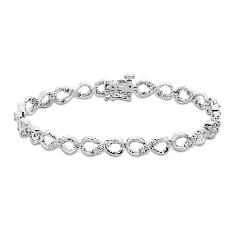 Main Image 1 of 1/6 CT. T.W. Diamond Miracle Three Stone Infinity Link Bracelet in Sterling Silver