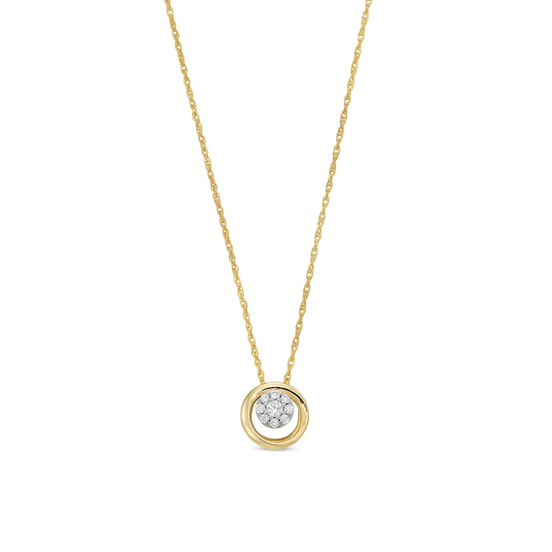 Main Image 1 of 1/8 CT. T.W. Multi-Diamond Circle Pendant in Sterling Silver with 10K Gold Plate