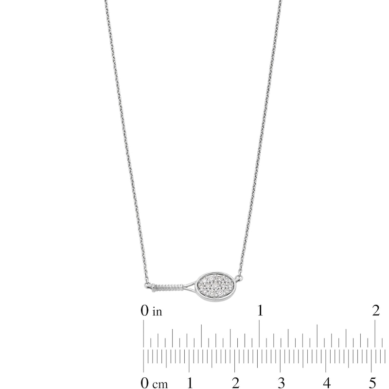Main Image 2 of Zales x Prince 1/6 CT. T.W. Diamond Tennis Racquet Sideways Necklace in Sterling Silver