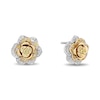Thumbnail Image 1 of Enchanted Disney Belle Yellow Sapphire and 1/4 CT. T.W. Diamond Rose Stud Earrings in Sterling Silver and 10K Gold