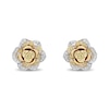 Thumbnail Image 2 of Enchanted Disney Belle Yellow Sapphire and 1/4 CT. T.W. Diamond Rose Stud Earrings in Sterling Silver and 10K Gold