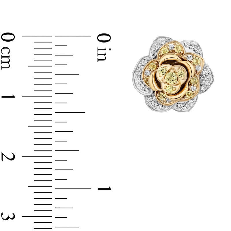 Main Image 3 of Enchanted Disney Belle Yellow Sapphire and 1/4 CT. T.W. Diamond Rose Stud Earrings in Sterling Silver and 10K Gold