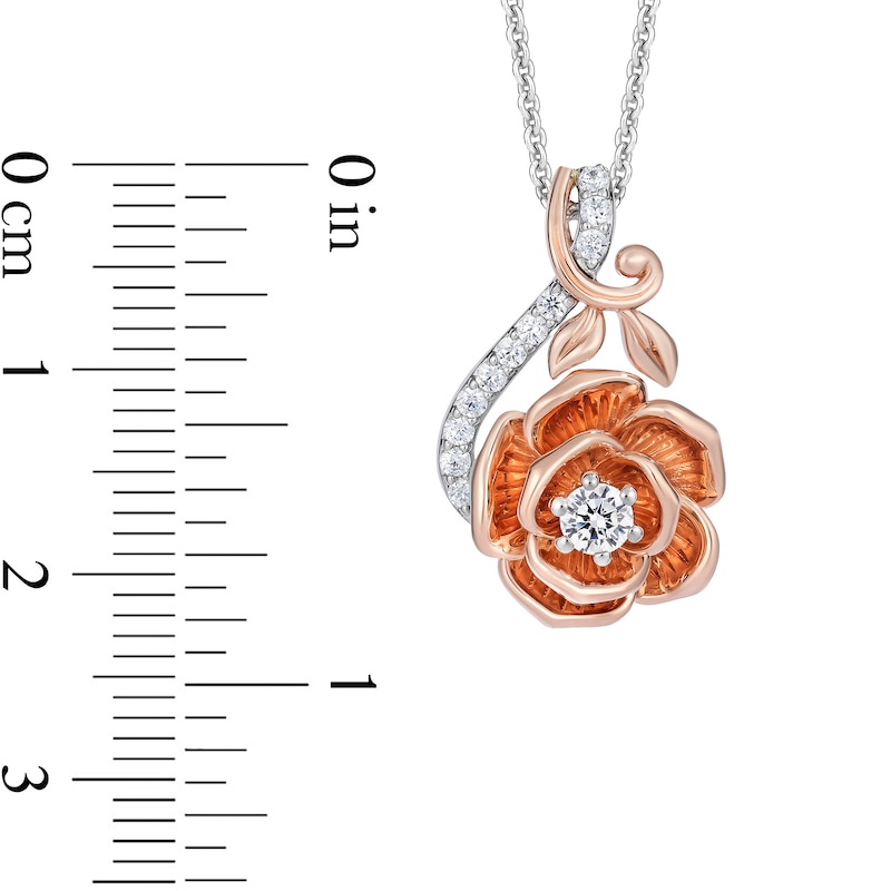 Main Image 3 of Enchanted Disney Belle Certified Lab-Grown Diamond Rose Vine Pendant in Sterling Silver and 14K Rose Gold Plate - 19”