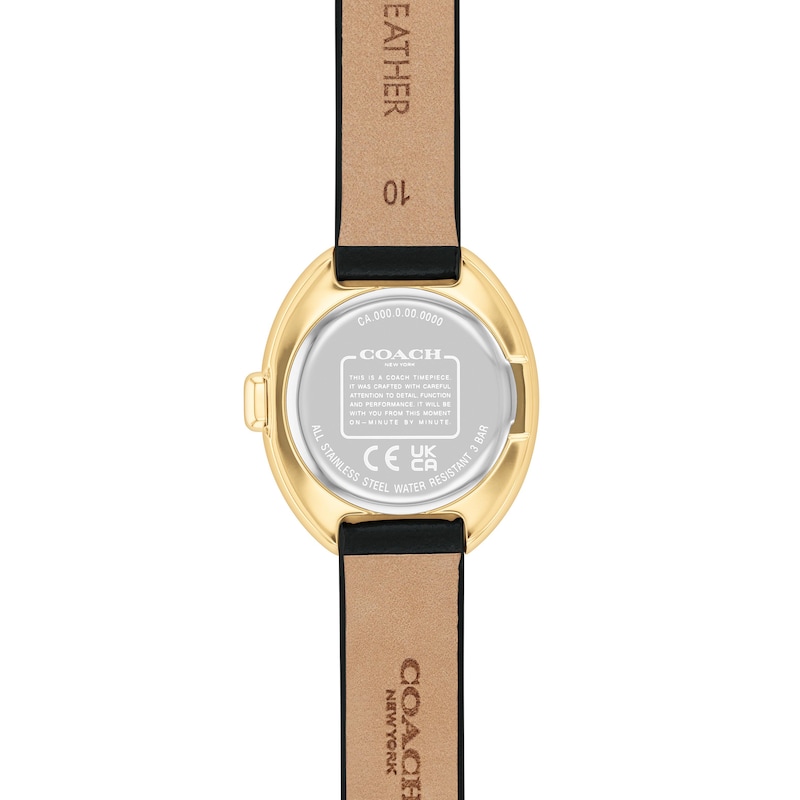 Main Image 3 of Ladies’ Coach Sammy Gold-Tone IP Black Leather Strap Watch with Black Oval Dial (Model: 14504421)
