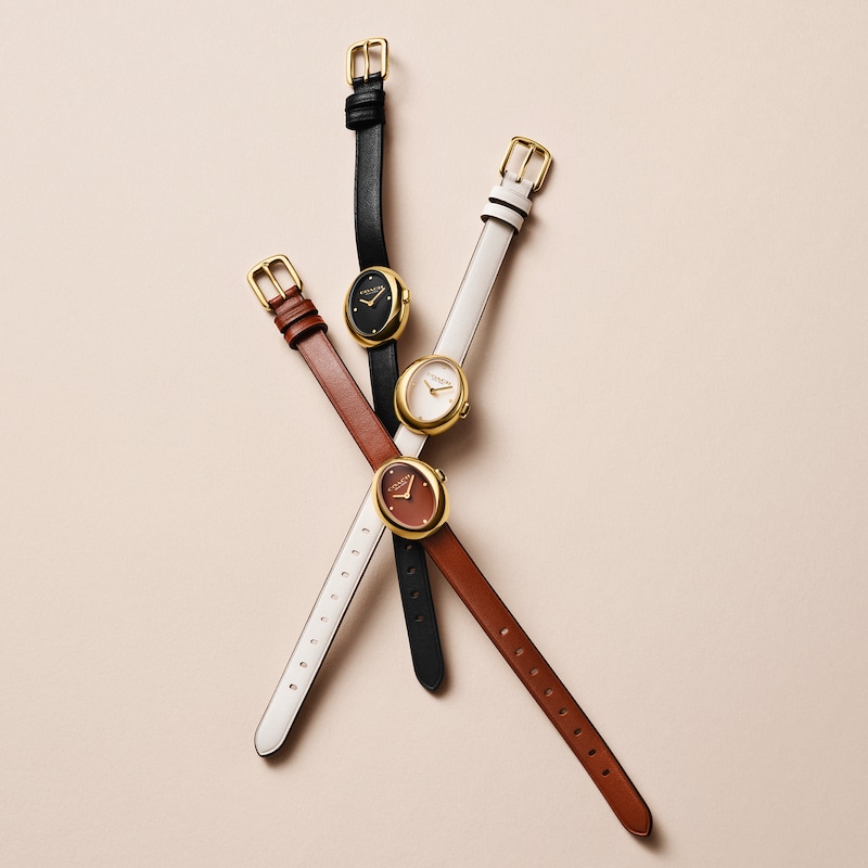 Main Image 4 of Ladies’ Coach Sammy Gold-Tone IP Black Leather Strap Watch with Black Oval Dial (Model: 14504421)