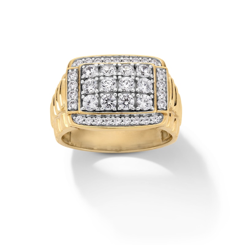 Main Image 1 of 1-1/2 CT. T.W. Rectangle Multi-Diamond Ribbed Shank Ring in 10K Two-Tone Gold