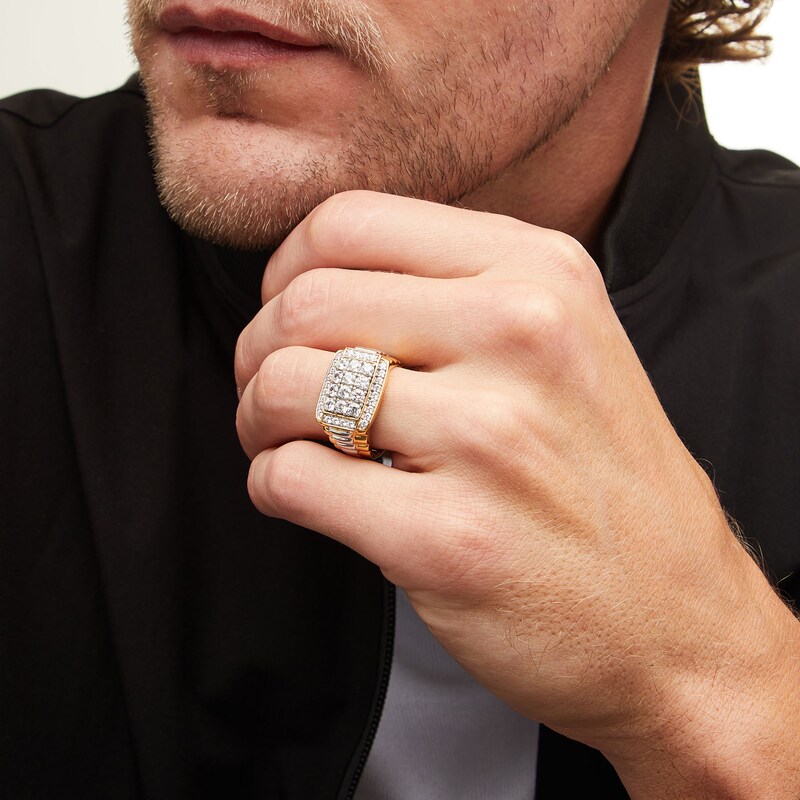 Main Image 2 of 1-1/2 CT. T.W. Rectangle Multi-Diamond Ribbed Shank Ring in 10K Two-Tone Gold