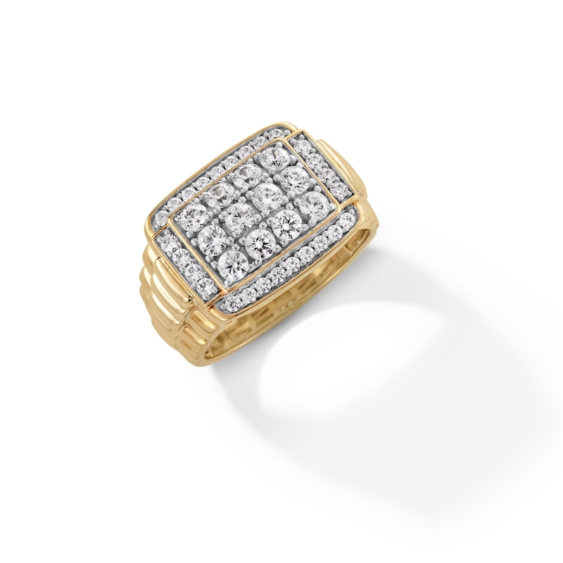 Main Image 3 of 1-1/2 CT. T.W. Rectangle Multi-Diamond Ribbed Shank Ring in 10K Two-Tone Gold