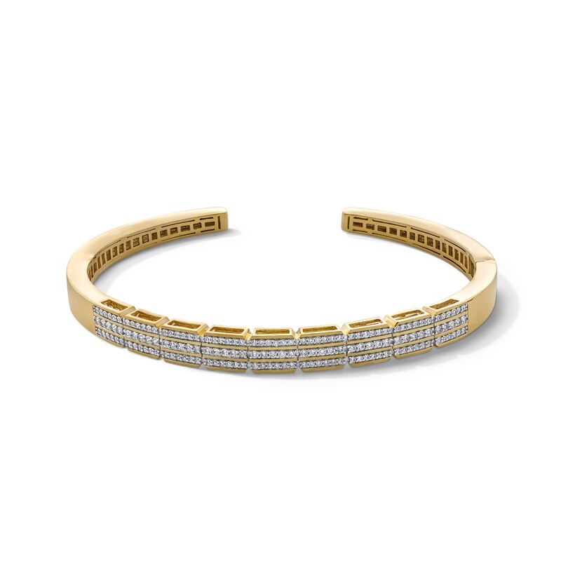 Main Image 1 of 1 CT. T.W. Diamond Cushion-Section Triple Row Cuff Bangle in 10K Gold - 8"