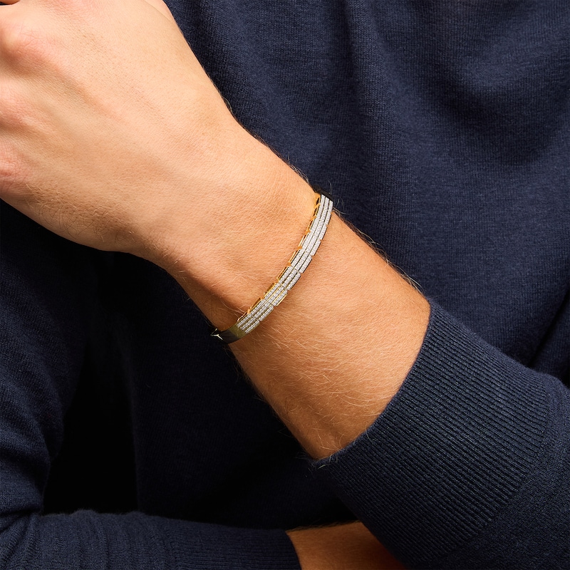Main Image 2 of 1 CT. T.W. Diamond Cushion-Section Triple Row Cuff Bangle in 10K Gold - 8"