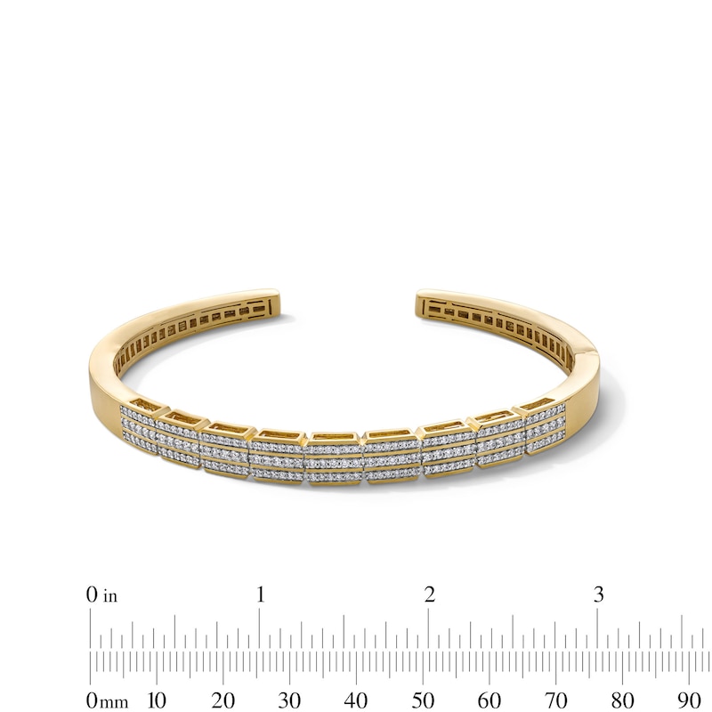 Main Image 3 of 1 CT. T.W. Diamond Cushion-Section Triple Row Cuff Bangle in 10K Gold - 8"