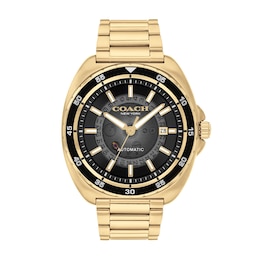 Men's Coach Charter Automatic Gold-Tone IP Watch with Black Dial (Model: 14602712)