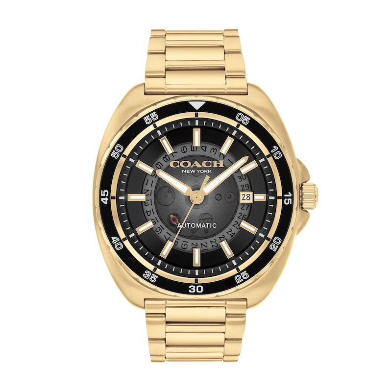 Main Image 1 of Men's Coach Charter Automatic Gold-Tone IP Watch with Black Dial (Model: 14602712)