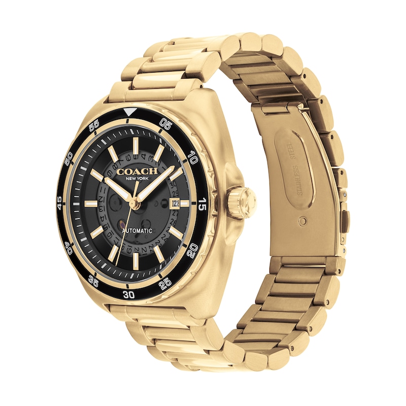 Main Image 2 of Men's Coach Charter Automatic Gold-Tone IP Watch with Black Dial (Model: 14602712)