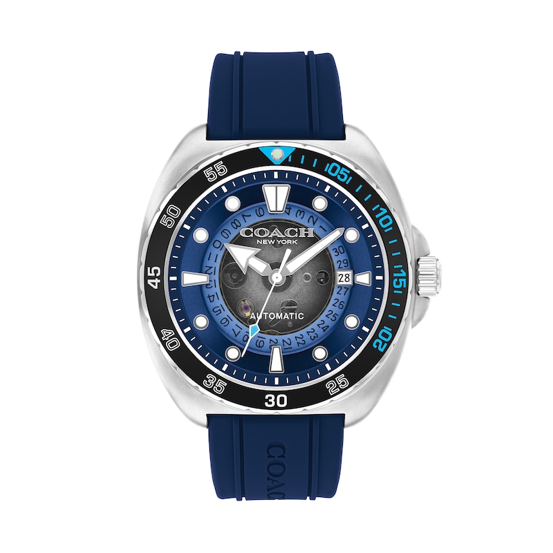 Main Image 1 of Men's Coach Charter Blue Silicone Strap Automatic Watch with Navy Blue Dial (Model: 14602714)
