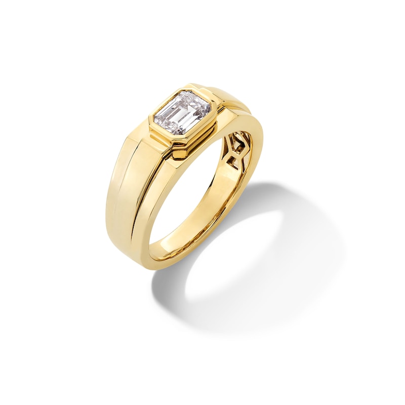 Main Image 3 of 1 CT. Emerald-Cut Certified Lab-Grown Diamond Solitaire Bezel-Set Ring in 10K Gold (F/SI2)