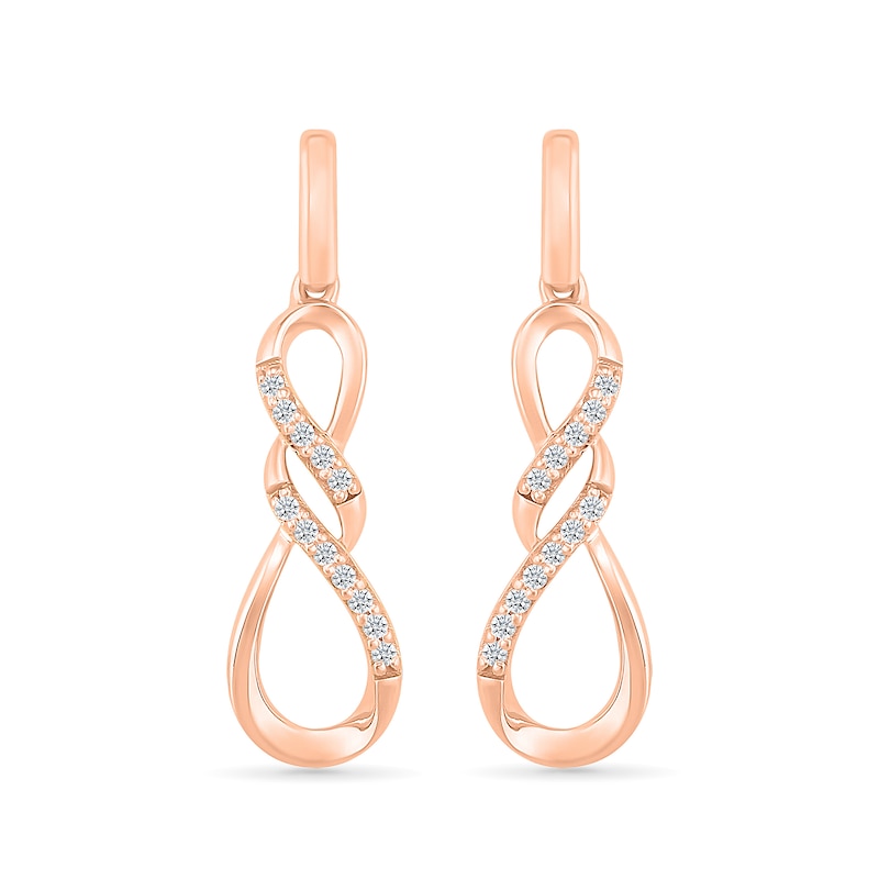 Main Image 3 of 1/20 CT. T.W. Diamond Infinity Twist Drop Earrings in 10K Rose Gold